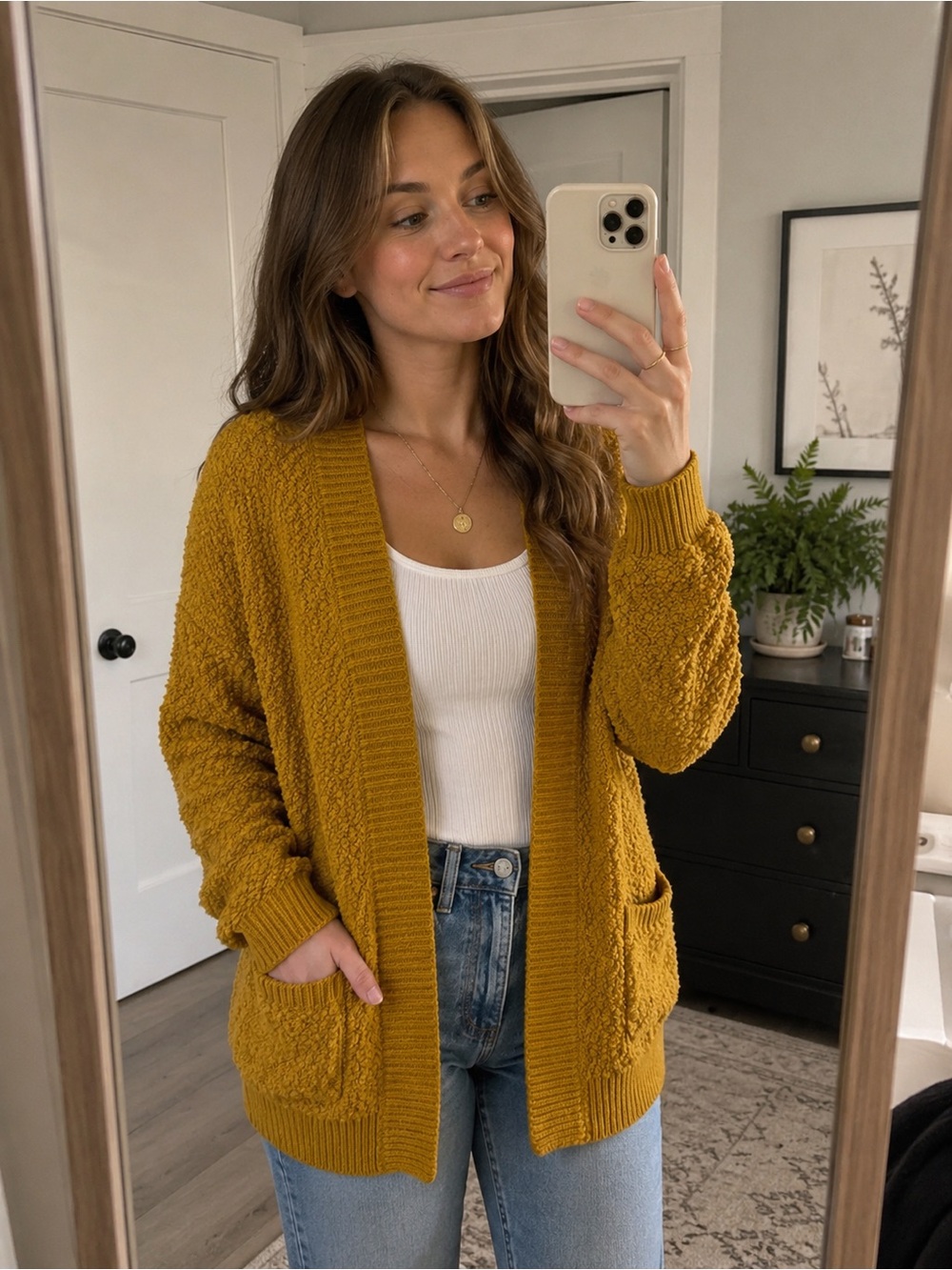 Bobbie Brooks Mustard Open-Front Pocket Cardigan